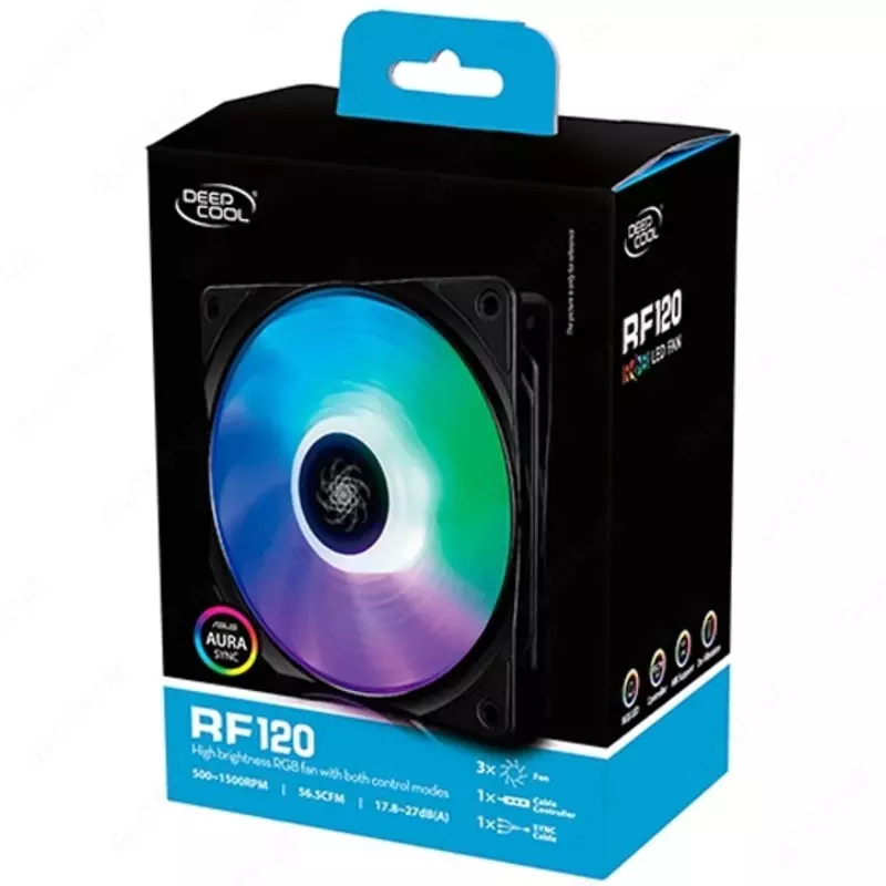 Вентилятор для корпуса DEEPCOOL 500-1500RPM PWM RGB RF120 (3 IN 1) - от {0} сум