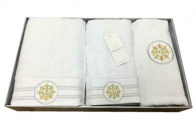 Набор полотенец с ковриком Maison Dor Elegance Marine (белый с золотой вышивкой)
