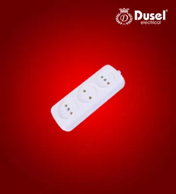 Uzatma simi uchun rozetka bloki (3 rozetka) "Dusel" DU-47, yerga ulanmagan (Oq/sariq)