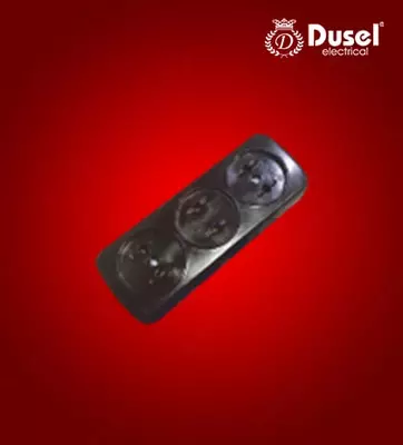 Uzatma simi uchun rozetka bloki (3 rozetka) "Dusel" DU-65, yerga ulanmagan (Qora)