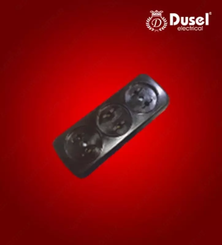 Колодка-розетка для удлинителя (3 гнезда) "Dusel" DU-65, без заземления (Черная)