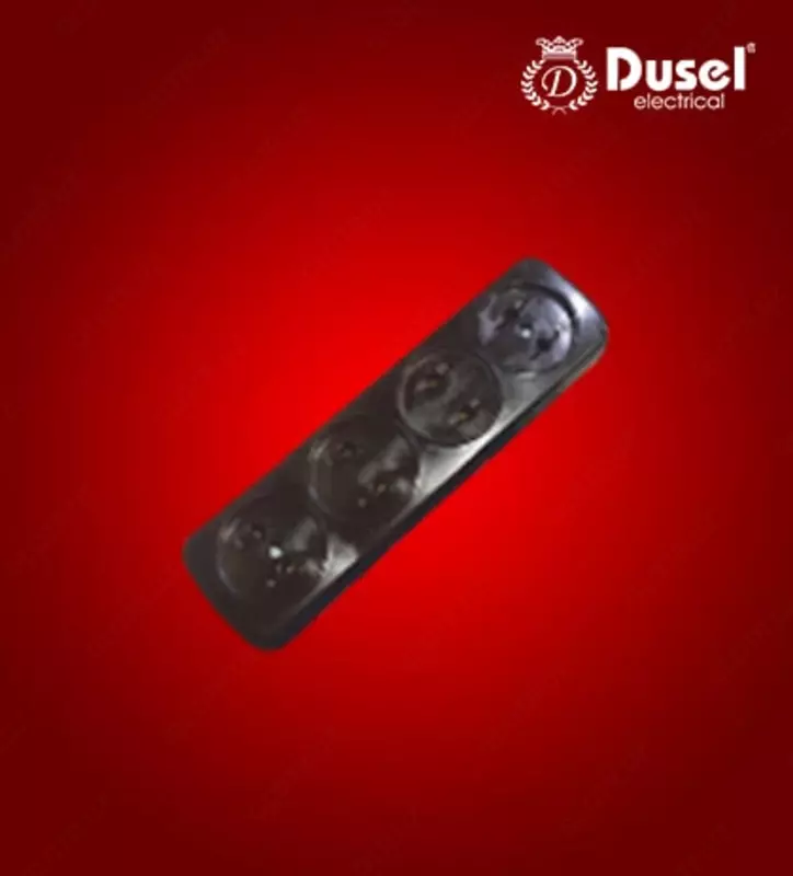 Колодка-розетка для удлинителя (4 гнезда) "Dusel" DU-63, без заземления (Черная)