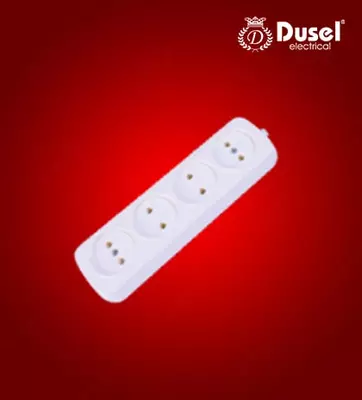 Колодка-розетка для удлинителя (4 гнезда) "Dusel" DU-64, без заземления (Белая/желтая)