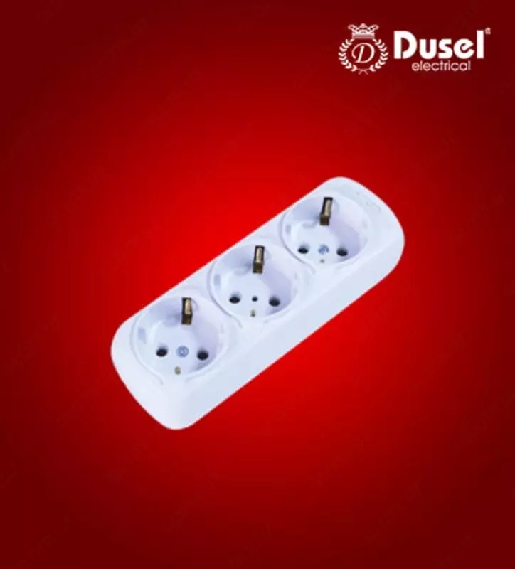 Uzatma kabeli uchun rozetka bloki (3 rozetka) "Dusel" Carlos DU-51, topraklama bilan (Oq)