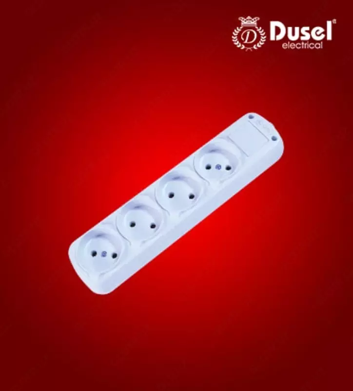 Uzatma kabeli uchun rozetka bloki (4 rozetka) "Dusel" DU-56, topraklamasiz (Oq)