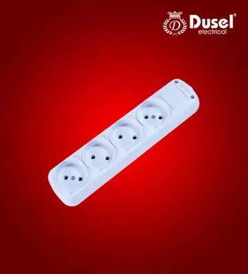 Колодка-розетка для удлинителя (4 гнезда) "Dusel" DU-56, без заземления (Белая)