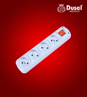 Колодка-розетка для удлинителя (4 гнезда) "Dusel" DU-57, без заземления, выключатель (Белая)