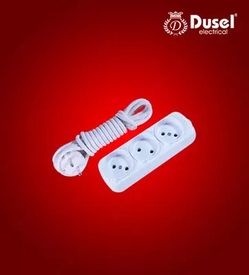 Maishiy uzatma kabeli (3 rozetkali) "Dusel" 5 m, topraklamasiz, 6A, 250 Vt (Oq)