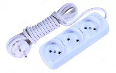Бытовой удлинитель (3 гнезда) "Dusel" 10 м, без заземления, 6А, 250W (Белый)