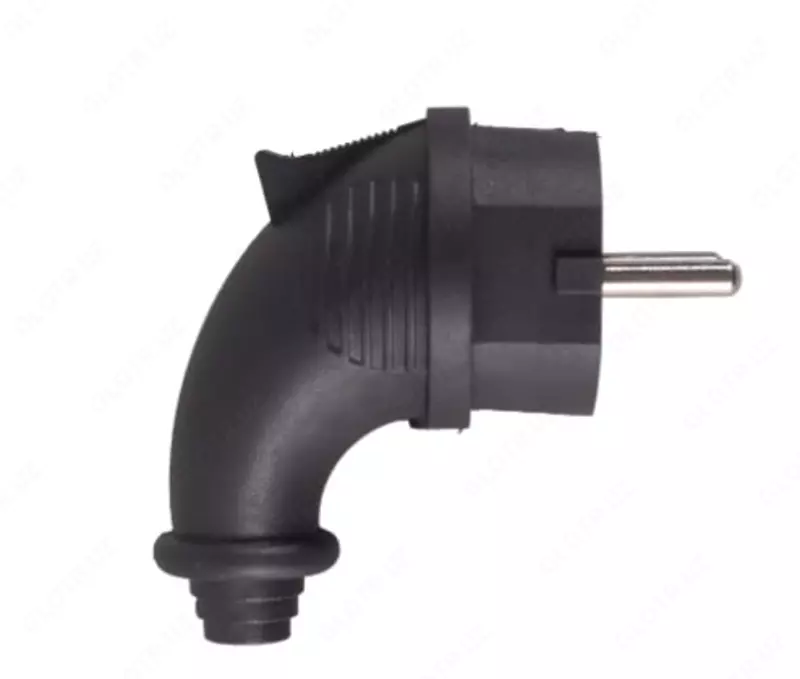 Elektr burchakli uzatma vilkasi (rezina) "Dusel" Du-117, 16A, 250B, IP44, topraklama bilan (Qora)