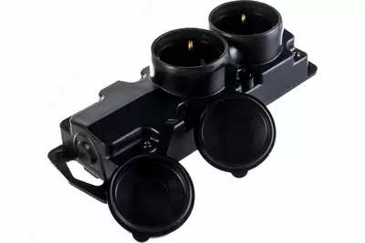 Переносная двухместная розетка (каучук) "Dusel" Du-112, 16A, 250B, IP44, с заземлением, крышкой (Черная)