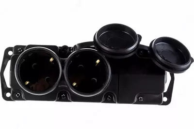 Переносная двухместная розетка (каучук) "Dusel" Du-112, 16A, 250B, IP44, с заземлением, крышкой (Черная)