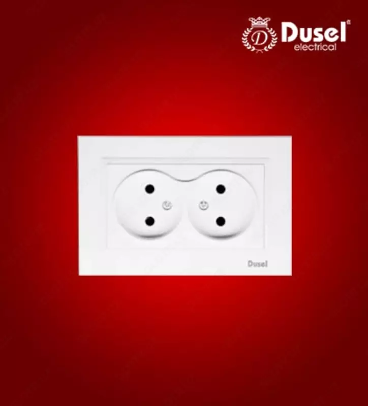 Двухместная электророзетка (без заземления) "Dusel" Rich, 10А, 210-230 В (Белая)