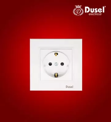 Одноместная электророзетка (с заземлением) "Dusel" Rich, 16А, 220-250 В (Белая)