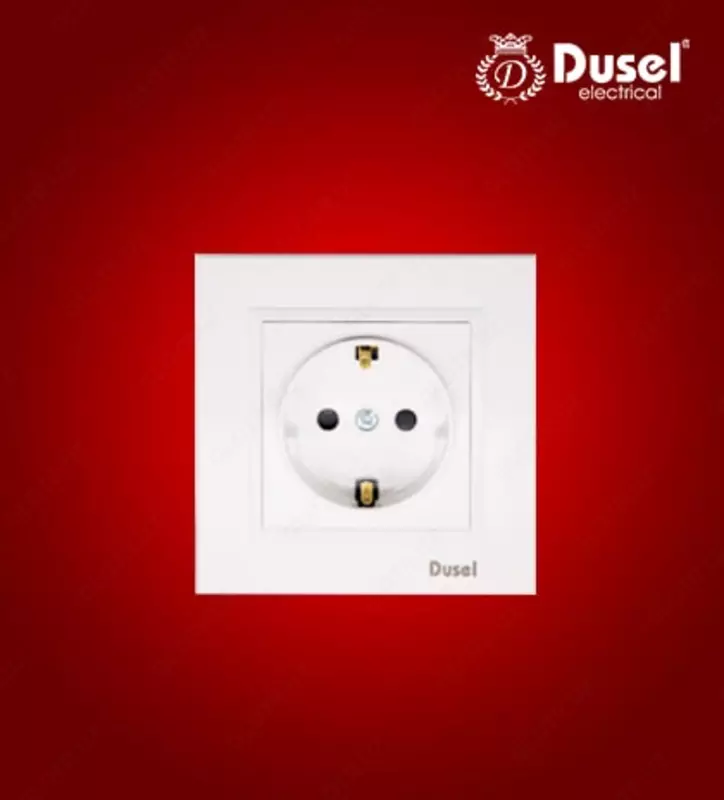 Yagona elektr rozetkasi (yerga ulangan) "Dusel" Rich, 16A, 210-250 V (Oq)