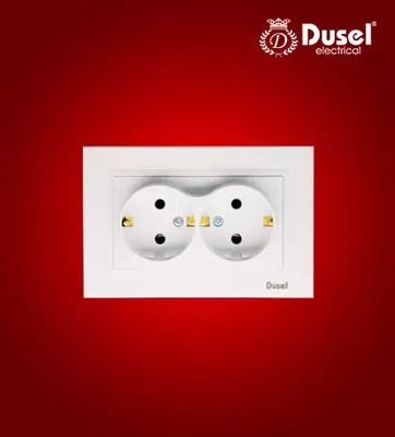 Двухместная электророзетка (с заземлением) "Dusel" Rich, 16А, 220-250 В (Белая)