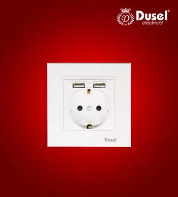 USB portli yagona elektr rozetkasi (yerga ulangan) "Dusel" Rich, 16A, 210-250 V (Oq)