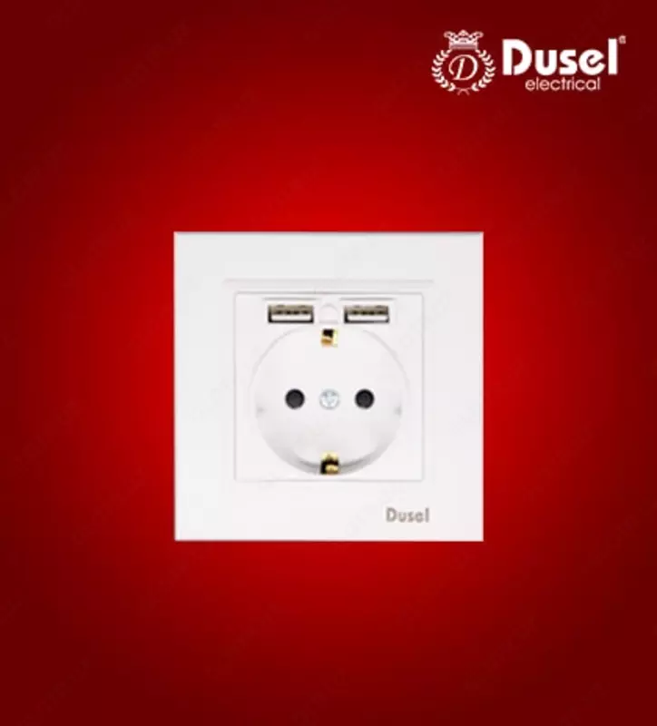 USB portli yagona elektr rozetkasi (yerga ulangan) "Dusel" Rich, 16A, 210-250 V (Oq)