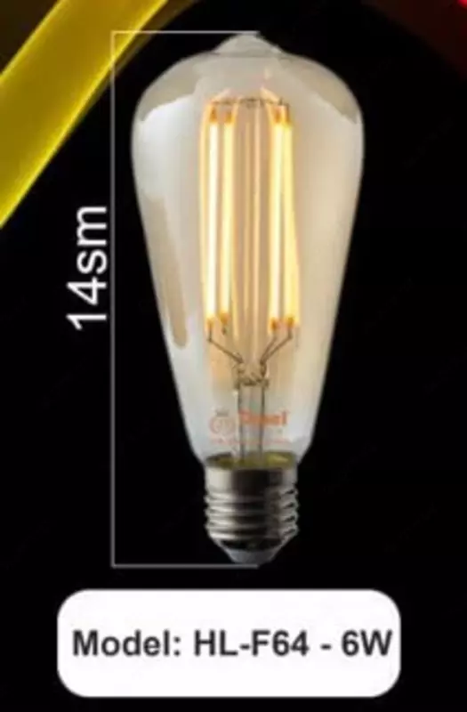 Светодиодная филаментная лампа (груша) "Dusel" HL-F64, 6W, E27, 3300К, 850 Lm