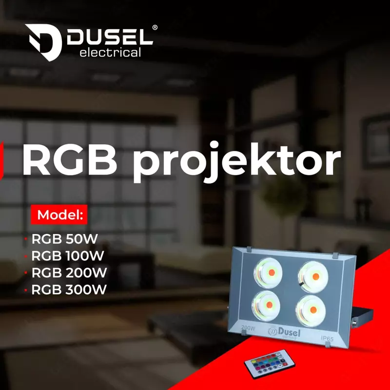 LED tashqi projektör (to'rtburchak) "Dusel" PRGB, 30W, IP65, 6500 K