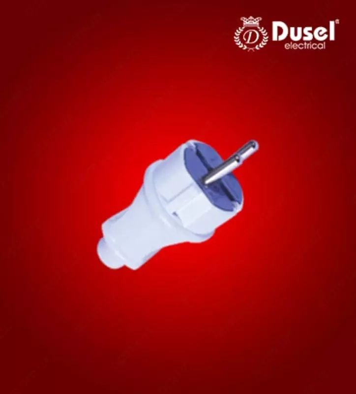 Электрическая прямая вилка для удлинителя (пластик) "Dusel" Du-59, 16А, с заземлением (Белая/синяя)