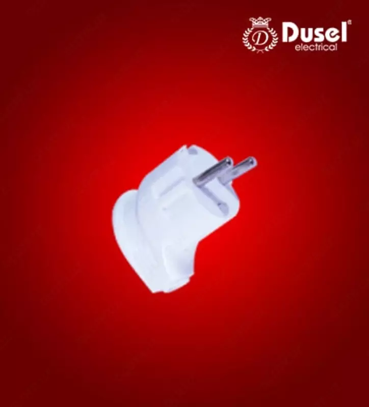 Электрическая угловая вилка для удлинителя (пластик) "Dusel" DL-BI 2, 16А, с заземлением (Белая)