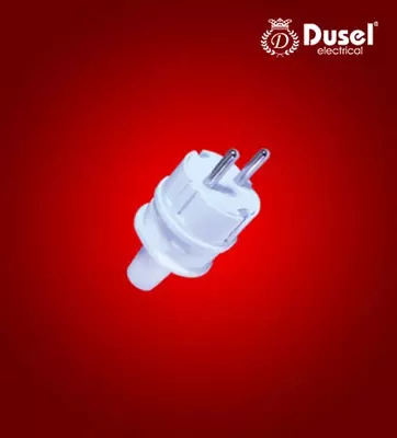Электрическая прямая вилка для удлинителя (пластик) "Dusel" DL-BI 4, 16А, с заземлением (Белая)