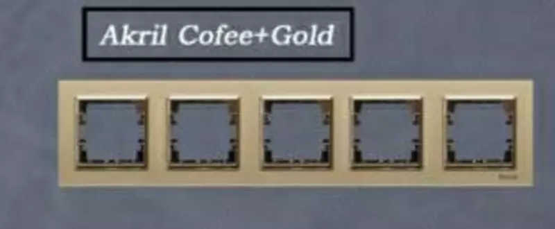 Рамка под розетку, выключатель (AKRIL Сoffee+Gold) "Dusel" Rich, 5 постов (Кофе/золотистая)