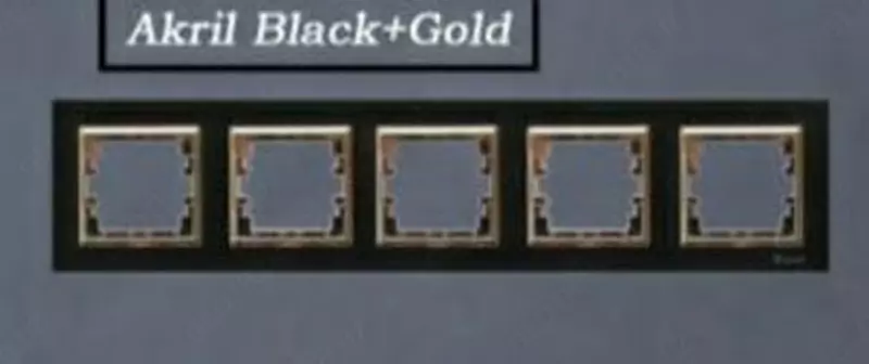 Рамка под розетку, выключатель (AKRIL Black+Gold) "Dusel" Rich, 5 постов (Черная/золотистая)