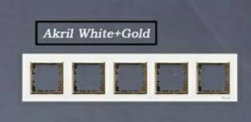 Рамка под розетку, выключатель (AKRIL White+Gold) "Dusel" Rich, 5 постов (Белая/золотистая)