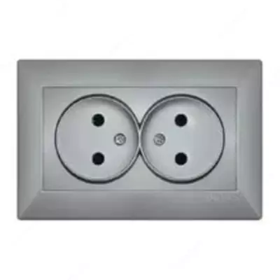 Ikkita elektr rozetkasi (yerga ulanmagan) "Dusel" Rich, 10A, 220-250 V (Kumush)