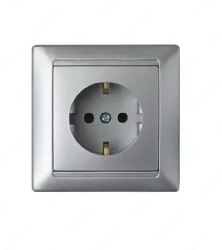 Yagona elektr rozetkasi (yerga ulangan) "Dusel" Rich, 16A, 220-250 V (Kumush)