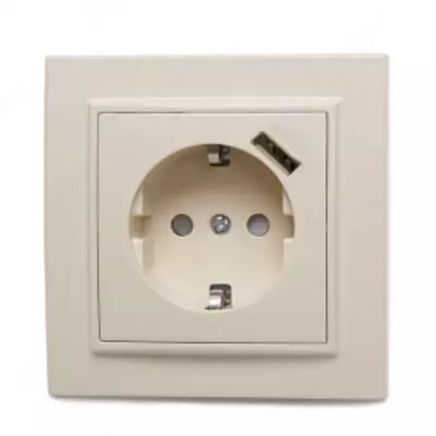 Одноместная розетка с USB-портом DC 5V 1A "Dusel" Rich, 16А, 250 В (Coffee)