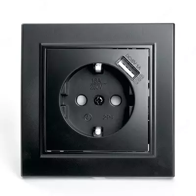 USB portli bitta rozetka DC 5V 1A "Dusel" Rich, 16A, 250 V (Qora)