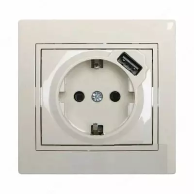 Одноместная розетка с USB-портом DC 5V 1A "Dusel" Rich, 16А, 250 В (Silver)