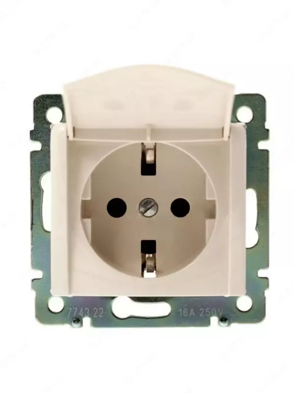 Qopqoqli yagona elektr rozetkasi (yerga ulangan) "Dusel" Rich, 16A, 220-250V (Qahva)