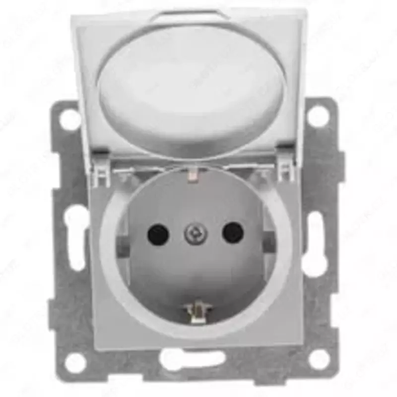 Qopqoqli yagona elektr rozetkasi (yerga ulangan) "Dusel" Rich, 16A, 220-250V (Oq)