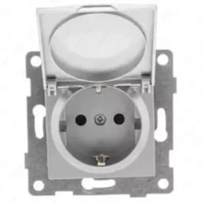 Qopqoqli yagona elektr rozetkasi (yerga ulangan) "Dusel" Rich, 16A, 220-250V (Oq)