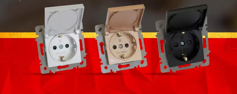 Qopqoqli yagona elektr rozetkasi (yerga ulangan) "Dusel" Rich, 16A, 220-250V (Oq)