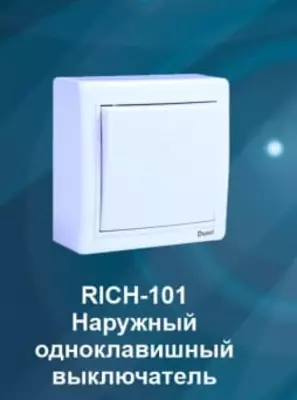 Tashqi kalit (bir tugma) "Dusel" Rich-101, 10A, 210-250 V (Oq)