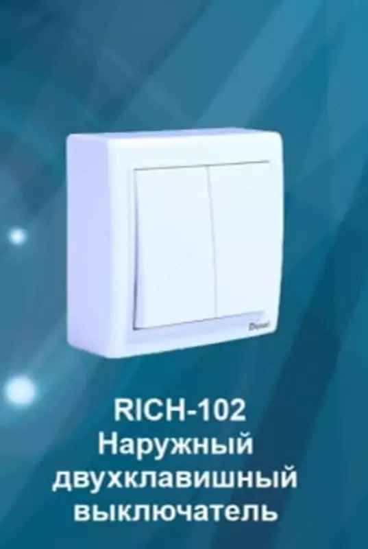Наружный выключатель (двухклавишный) "Dusel" Rich-102, 10А, 210-250 В (Белый)