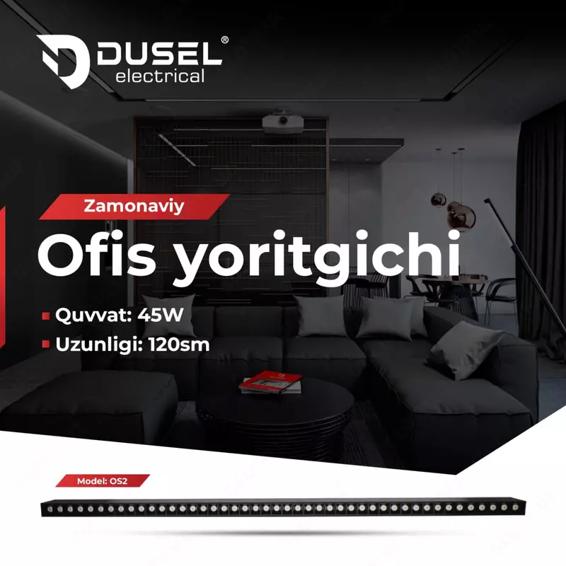 Ofis chiziqli LED chiroq (120 sm) "Dusel" OS2, 45W, 6500K, IP20