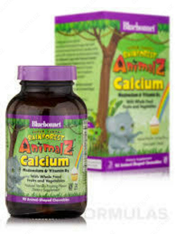 Витамины "Bluebonnet Nutrition, Rainforest Animalz, кальций, магний и витамин D3 с натуральным ароматизатором со вкусом ванильной глазури"