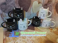 Парные керамические кружки в виде кошечек