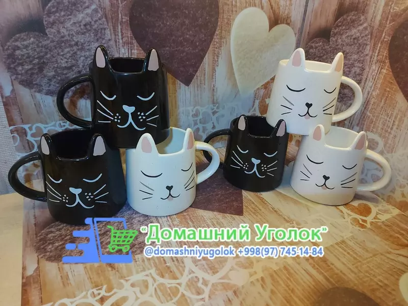 Парные керамические кружки в виде кошечек