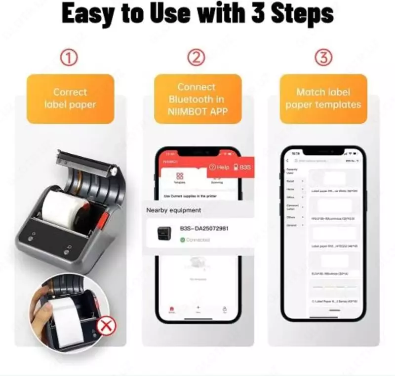  Niimbot B3S 3-дюймовый портативный термопринтер для этикеток  размер 70x40 мм  для одежды / штрих-кодов и малого бизнеса  подключение по Bluetooth  встроенная аккумуляторная батарея емкостью 2200 мАч  - 