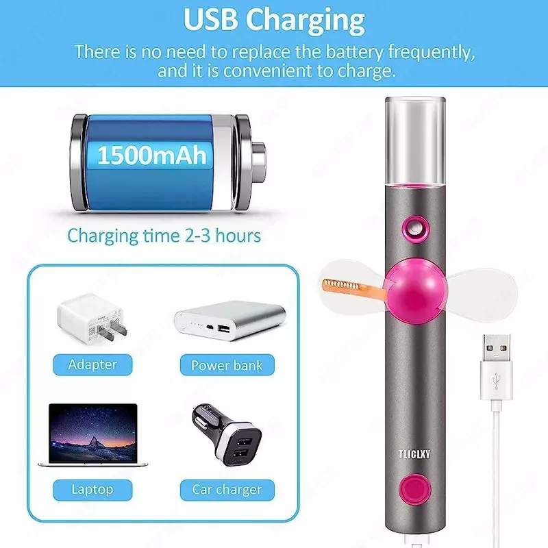 Портативный мини-вентилятор TLICLXY, портативный ручной вентилятор для запотевания с 6 видами светодиодных световых схем