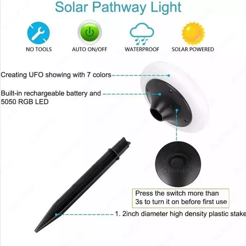 Светильник уличный садовый на солнечных батареях в комплекте 2 шт, держатель штекерный - 2 шт. Фонарь садовый на солнечной батарее имеет семицветный переменный световой индикатор. Время зарядки: 6-8 ч