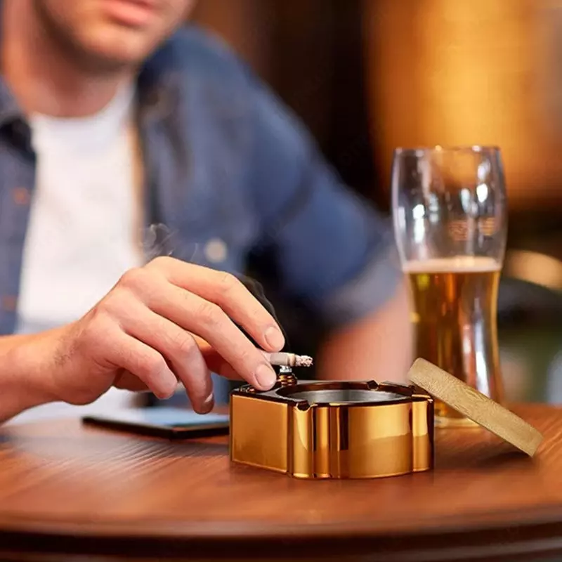 Пепельница из нержавеющей стали в винтажном стиле с крышкой  металлическая портативная зажигалка  поджигающая спичка  пепельница для дома  кемпинга  автомобиля  Бездымная  для хранения
