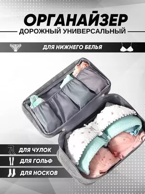 Дорожный органайзер для путешествий - практичный несессер для хранения вещей, бюстгальтеров, белья, носков, косметики в дороге. В такой органайзер дорожный поместятся шампунь, гель для душа, мыло, кре